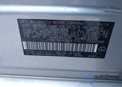 2014 Lexus Gs 350 from USA, damaged, VIN JTHBE1BLXE5041932